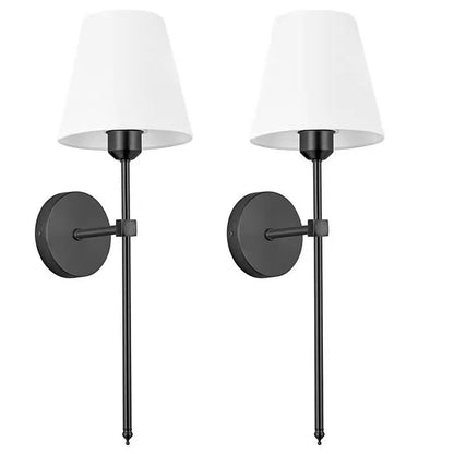 Set of 2 Black Wall Lights with White Fabric Shade – Wall Sconces