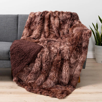 Brown Faux Fur Sherpa Blanket 60x80 Reversible