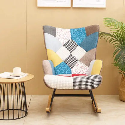 Patchwork Chair - Rocking Chair for Baby Nursery with Wood Legs