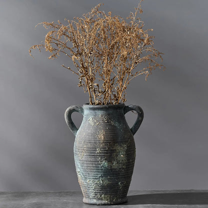 Large Rustic Ceramic Vase with Handles – 9.8”
