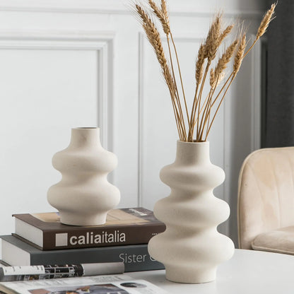 Off-White Ceramic Vase Set – 2 Pieces