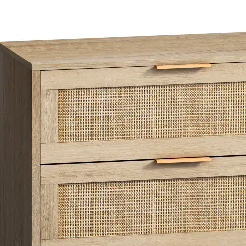 6 Drawer Storage Cabinet, Rattan Dresser for Bedroom or Living Room