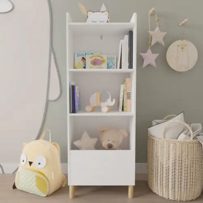 4 Tier Kids Bookcase and Toy Organizer, White Kids Bookshelf