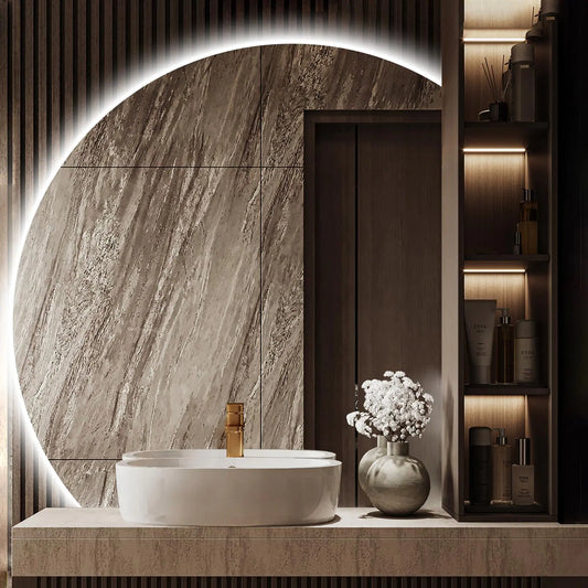 Modern Half Moon LED Bathroom Wall Mirror 35”