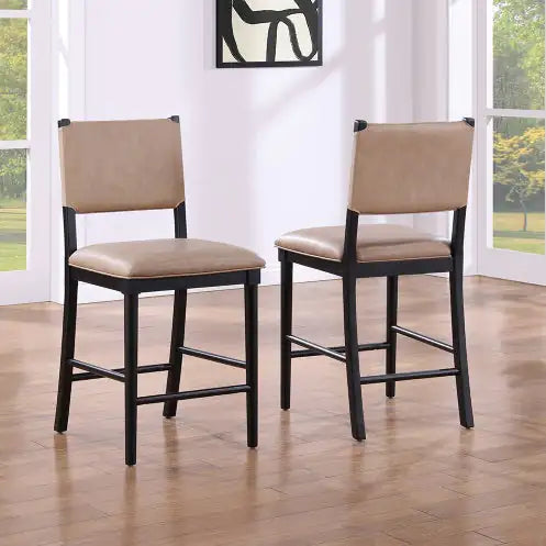 Set of 2 Black Wooden Counter Stools