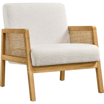 Ivory Boucle Accent Chair, Modern Rattan Chair for Living Room