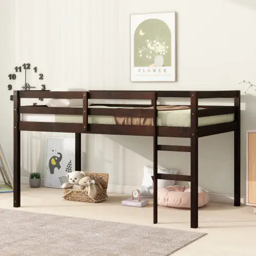 Solid Wood Twin Loft Bed With Ladder, Espresso Bed Frame