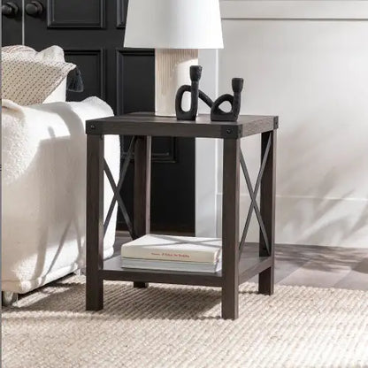 Sable Grey Small Side Table, MDF Table with Storage Shelf
