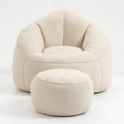 Beige Bean Bag Chair, Modern Single Sofa Chair with Footrest