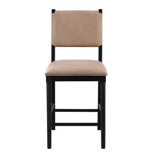 Set of 2 Wood Bar Stools - Brown and Black Counter Height Stools