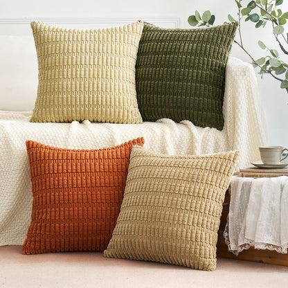 4 Brown Green Corduroy Decorative Pillow Covers Set