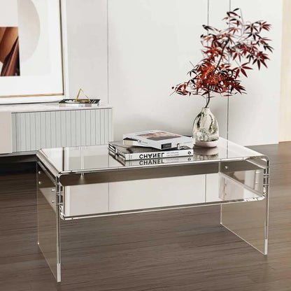 2 Tier Modern Coffee Table, Transparent Acrylic Coffee Table