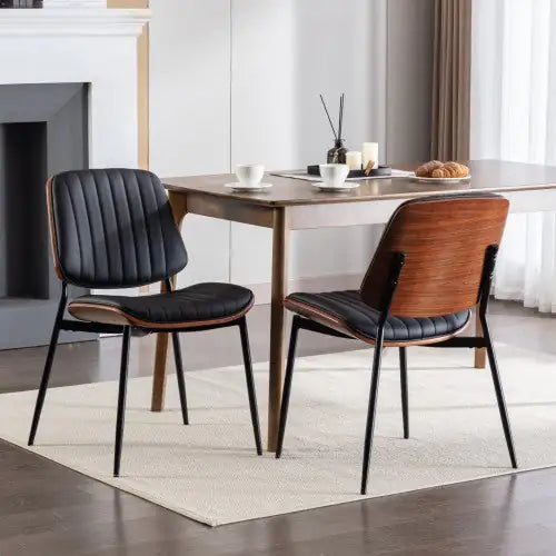Set of 2 Mid-Century Black Faux Leather Dining Chairs