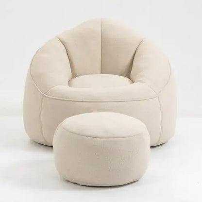 Beige Bean Bag Chair, Modern Single Sofa Chair with Footrest