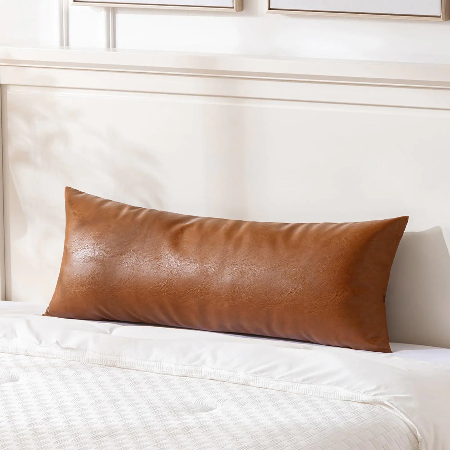 Rustic Faux Leather Long Lumbar Pillow Cover 14x36"