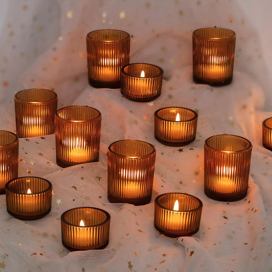Ribbed Glass Candle Holders -  Votive Candle Holders, 24 Pack