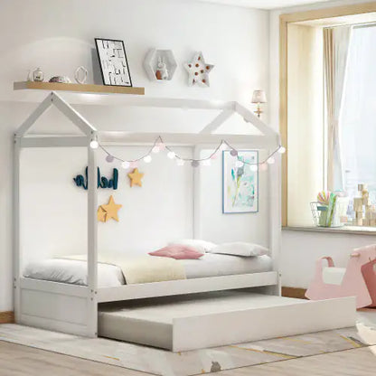 White House Bed for Kids Bedroom - Kids Bed with Trundle