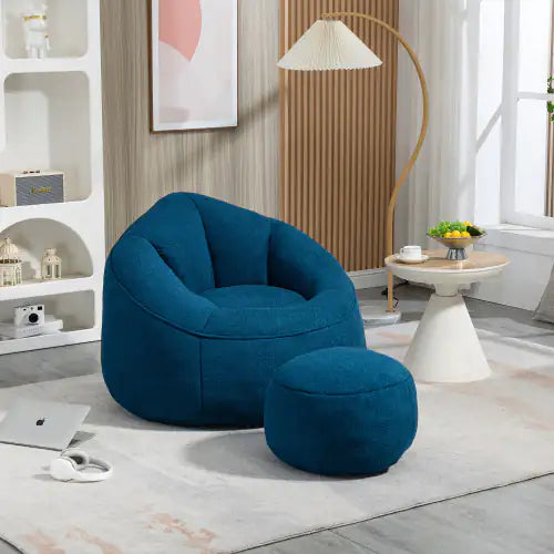 Blue Foam Bean Bag Sofa Chair with Footrest