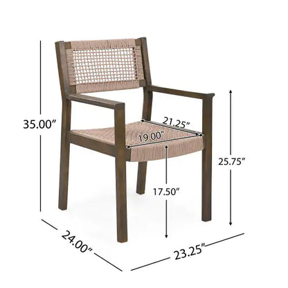 Set of 2 Woven Rope Outdoor Dining Chairs – Acacia Wood Patio Chairs
