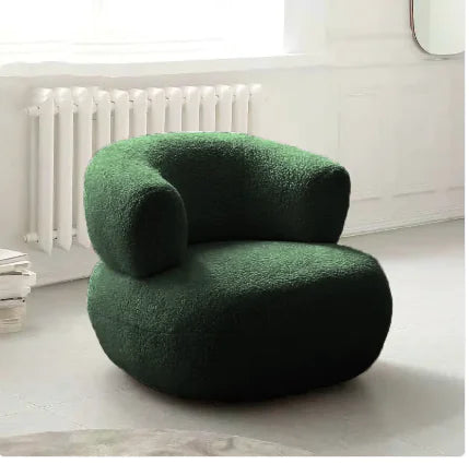 Modern Upholstered Accent Chair, White Lambswool Single Sofa Chair