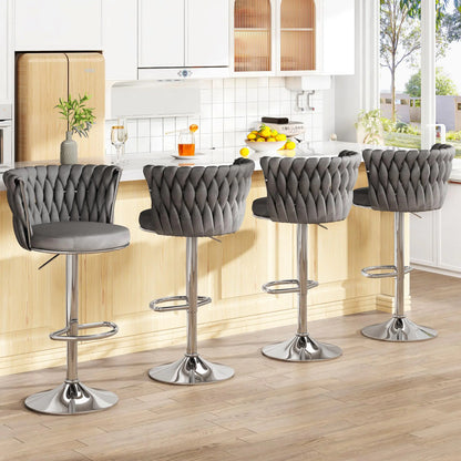 Set of 4 Adjustable Counter Height Stools - Velvet Swivel Counter Stools