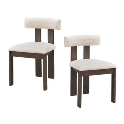 Set of 2 Upholstered Wooden Dining Chairs, Boucle Side Chairs, Brown