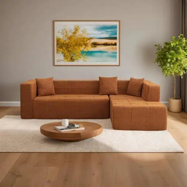 Modular L-Shaped Sectional Floor Couch, Deep Seat Tufted Sofa