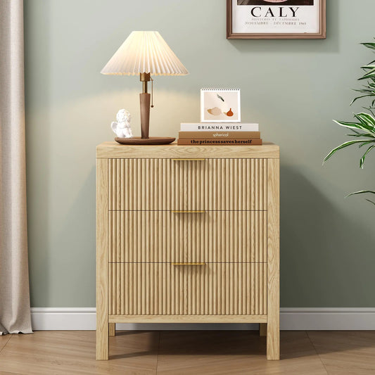 Farmhouse Boho 3-Drawer Nightstand Natural Wood